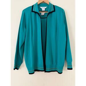 Exclusively Misook Turquoise Blue Cardican Sweater Shell Twinset M L Acrylic